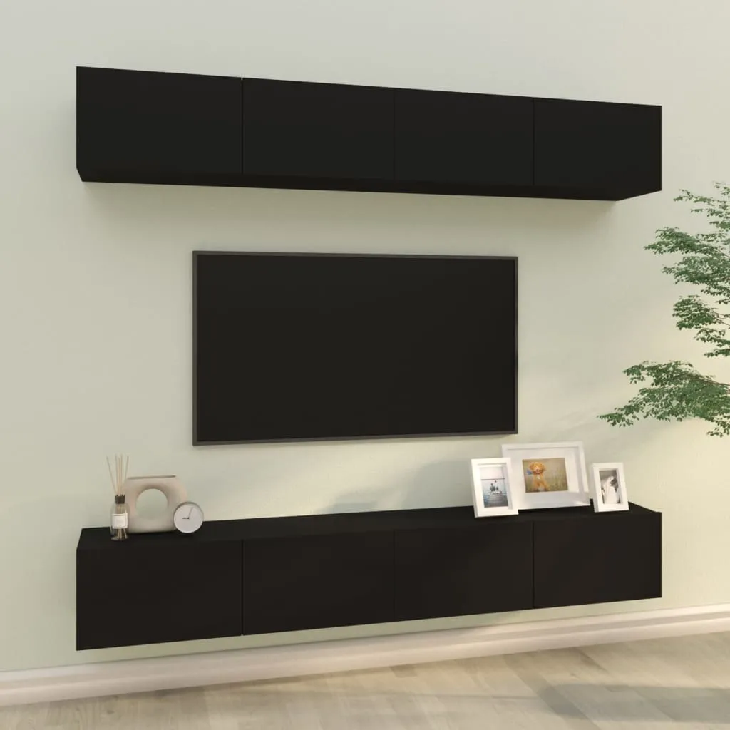 vidaXL Mobili Porta TV a Parete 4 pz Nero 100x30x30 cm