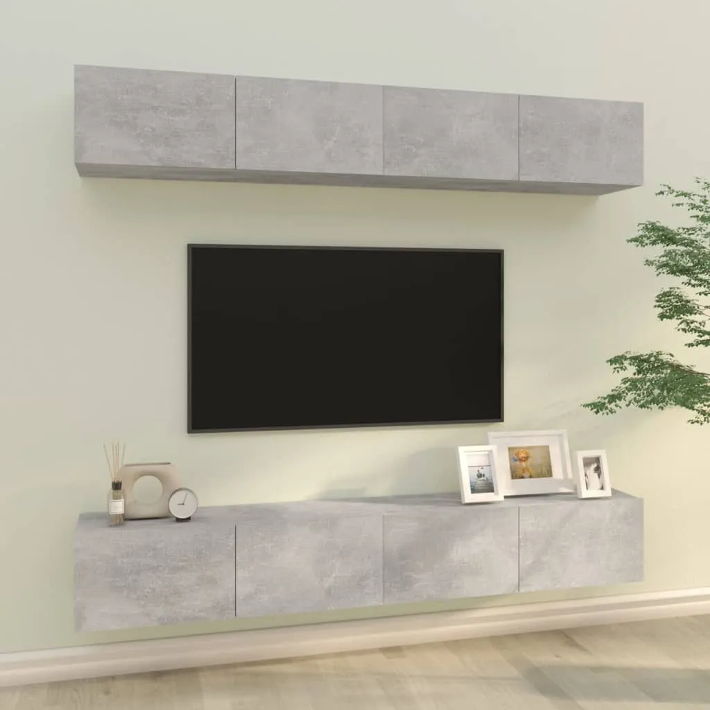 vidaXL Mobili Porta TV a Parete 4 pz Grigio Cemento 100x30x30 cm