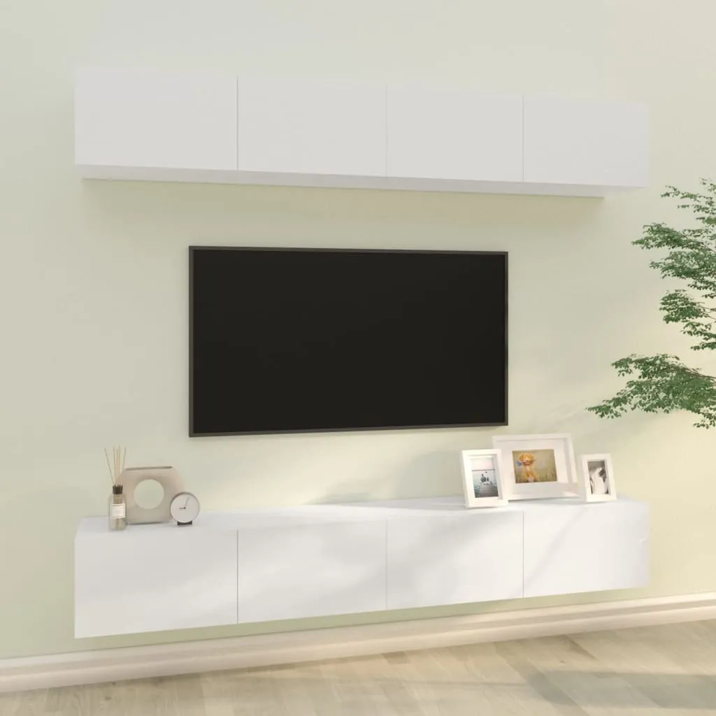 vidaXL Mobili Porta TV a Parete 4 pz Bianco Lucido 100x30x30 cm