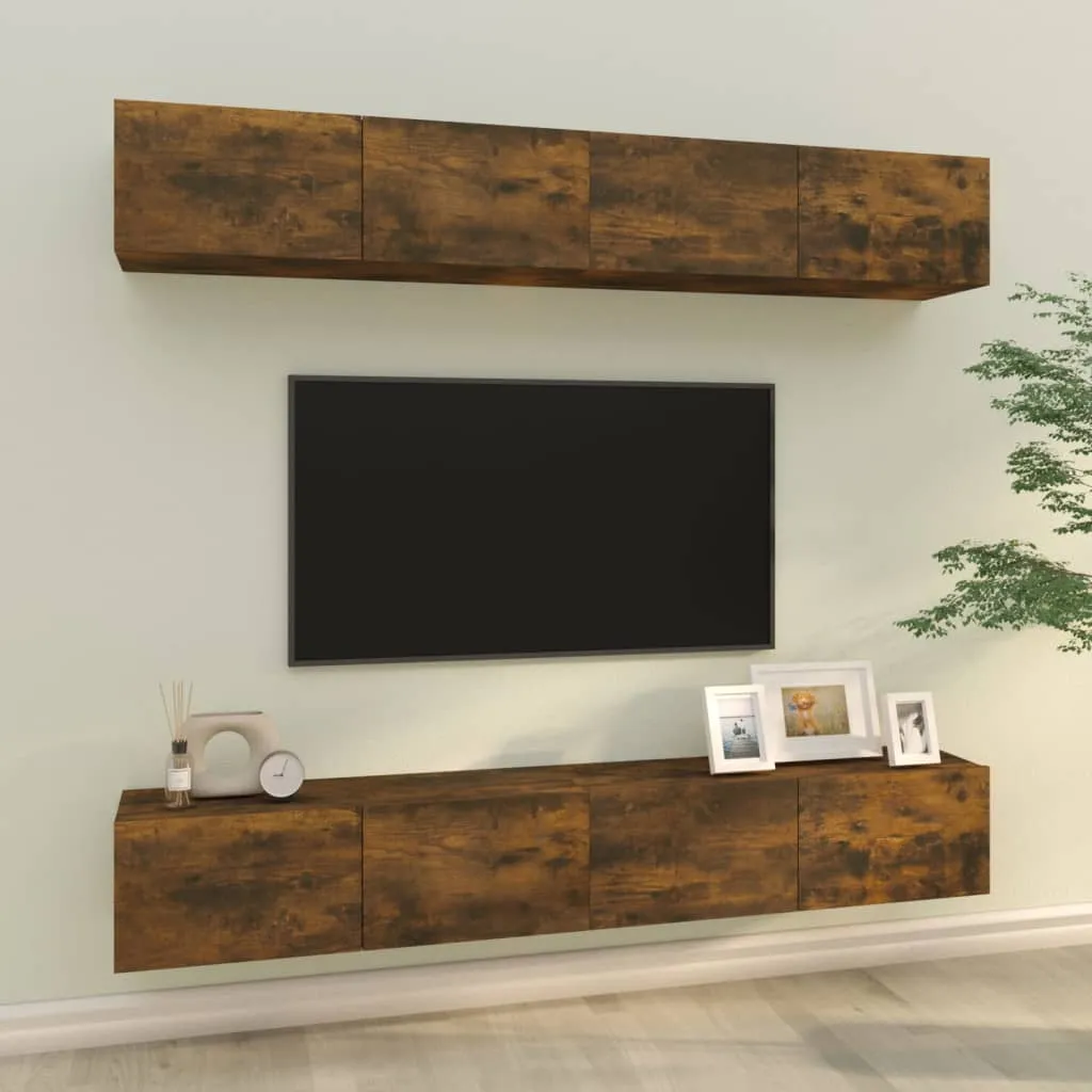 vidaXL Mobili Porta TV a Parete 4 pz Rovere Fumo 100x30x30 cm