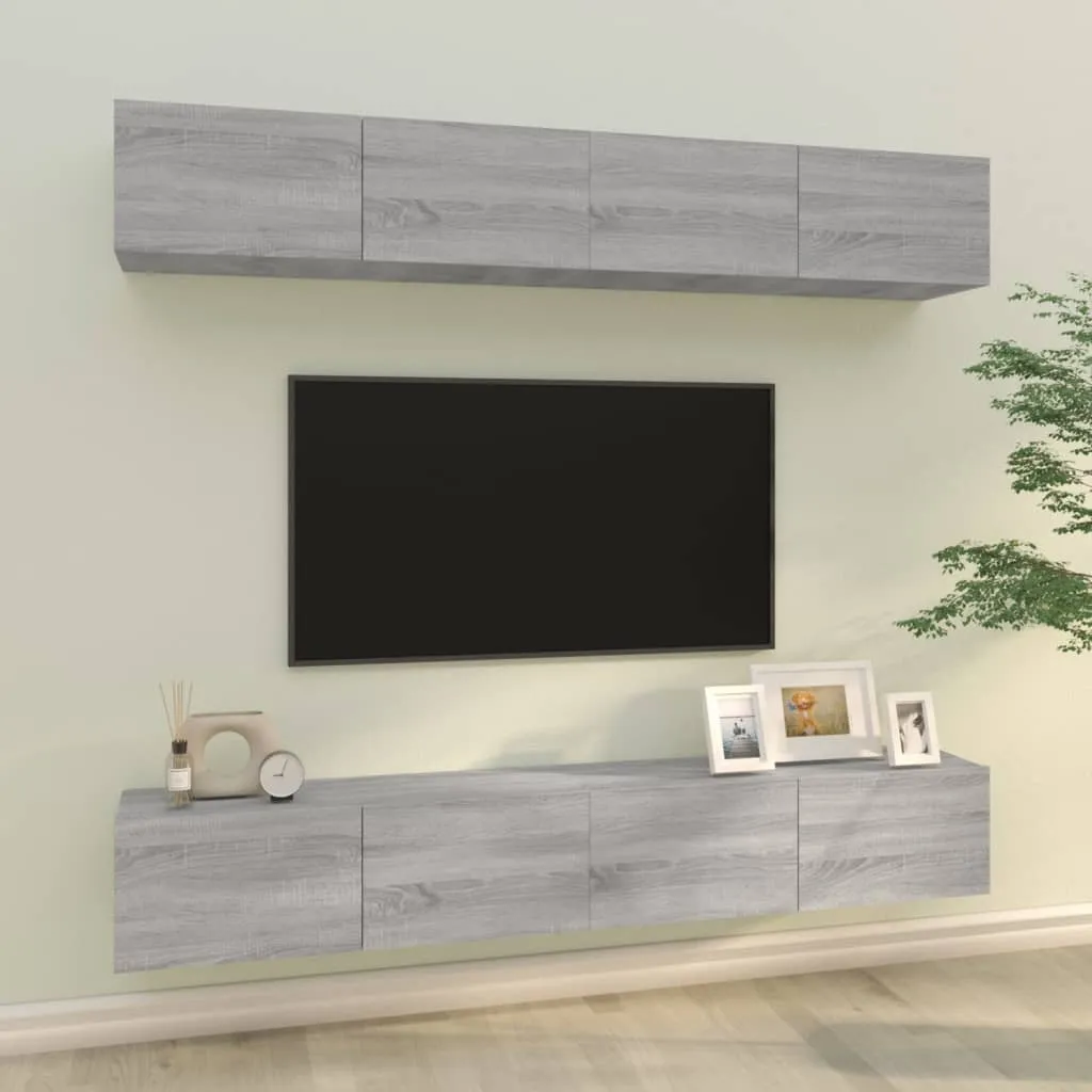 vidaXL Mobili Porta TV a Parete 4 pz Grigio Sonoma 100x30x30 cm