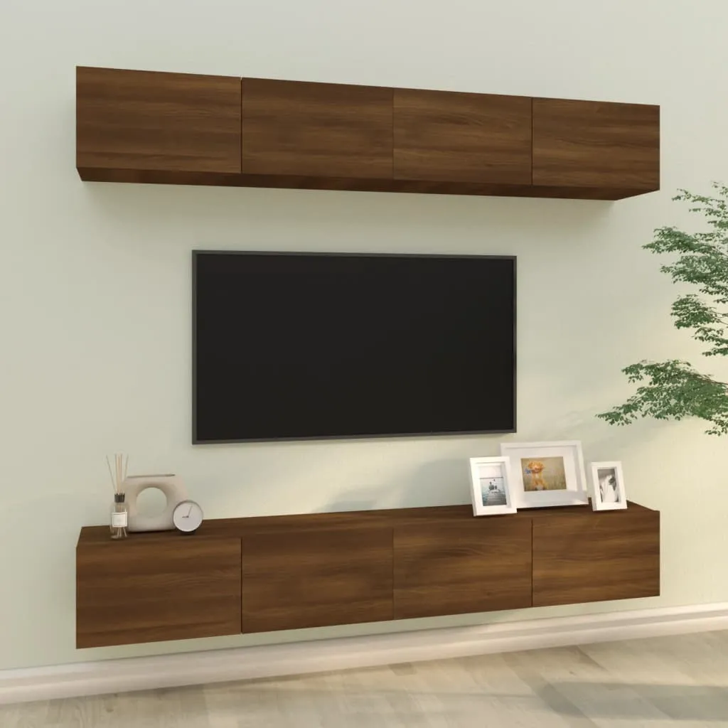 vidaXL Mobili Porta TV a Parete 4 pz Rovere Marrone 100x30x30 cm