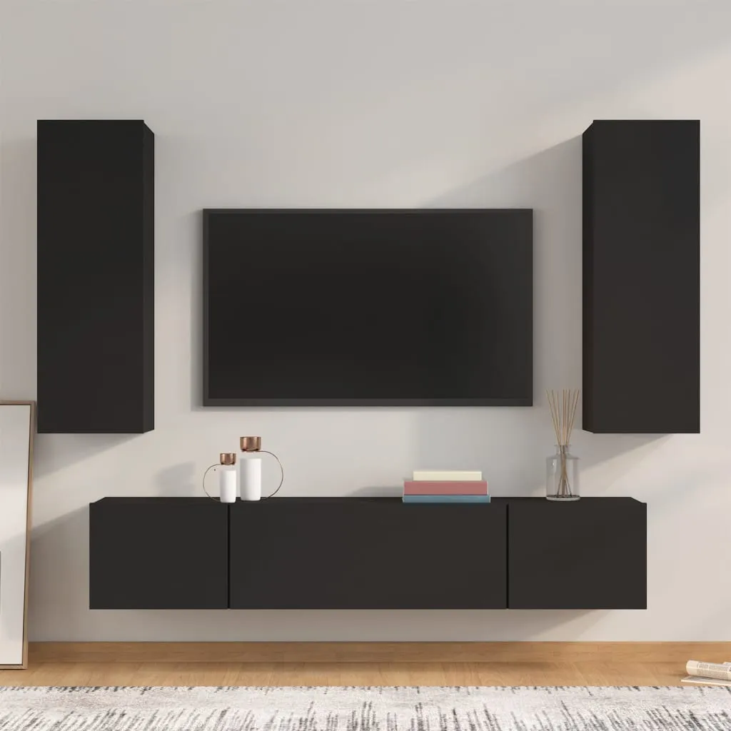 vidaXL Set Mobili Porta TV 4 pz Nero in Legno Multistrato