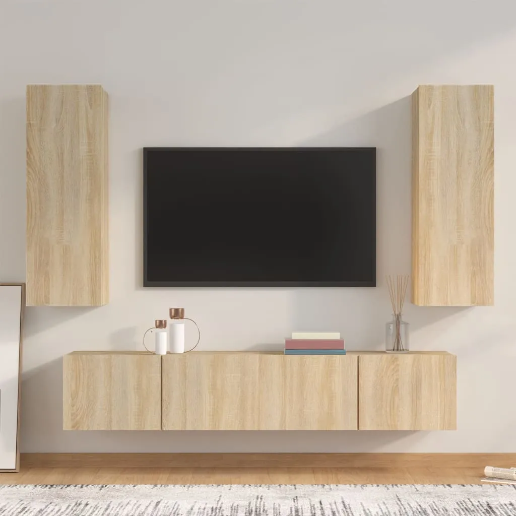 vidaXL Set di Mobili Porta TV 4 pz Rovere Sonoma in Legno Multistrato