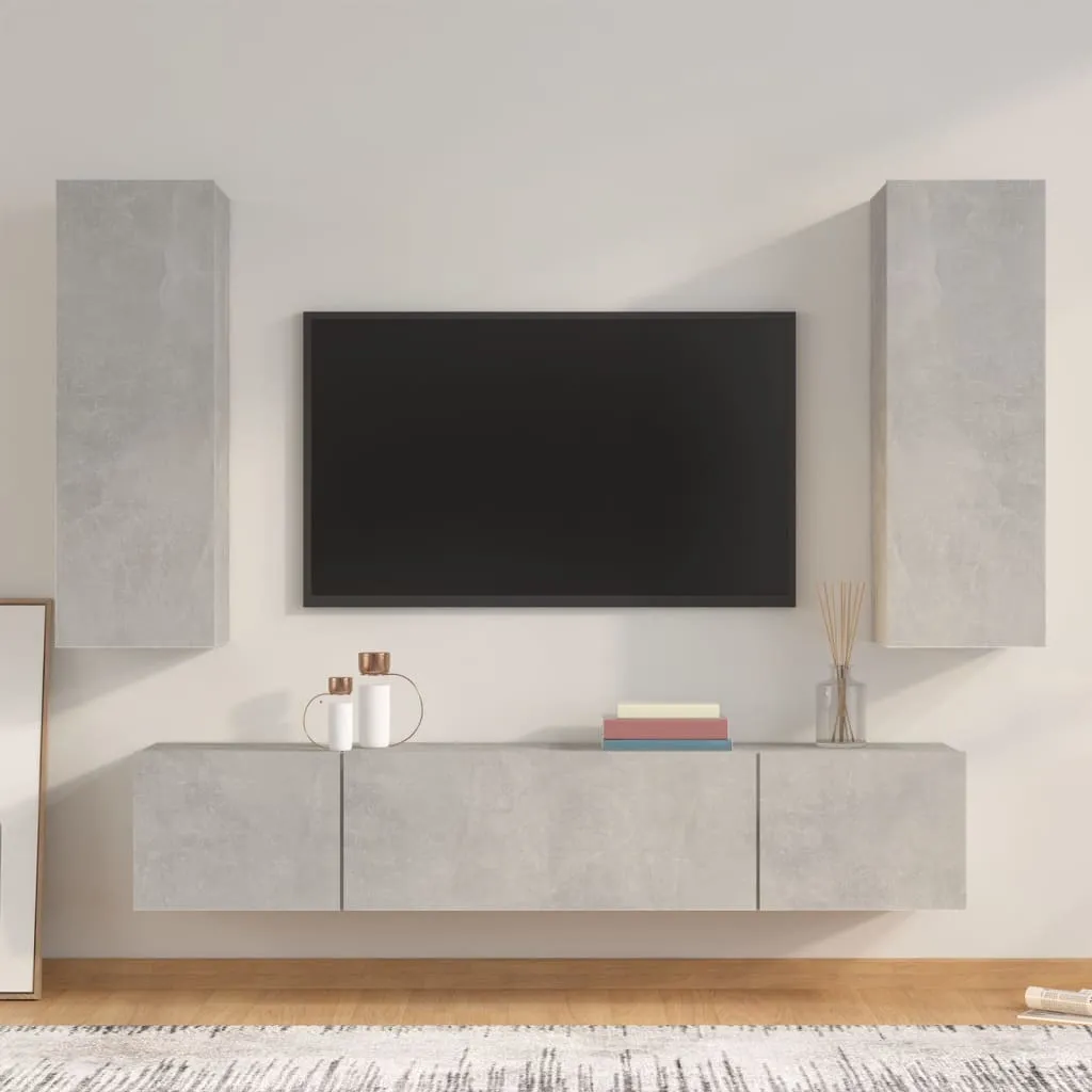 vidaXL Set di Mobili Porta TV 4 pz Grigio Cemento in Legno Multistrato