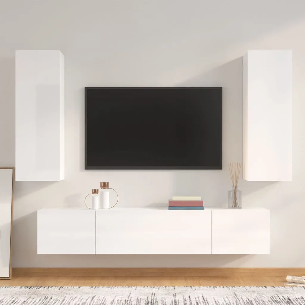 vidaXL Set di Mobili Porta TV 4 pz Bianco Lucido in Legno Multistrato