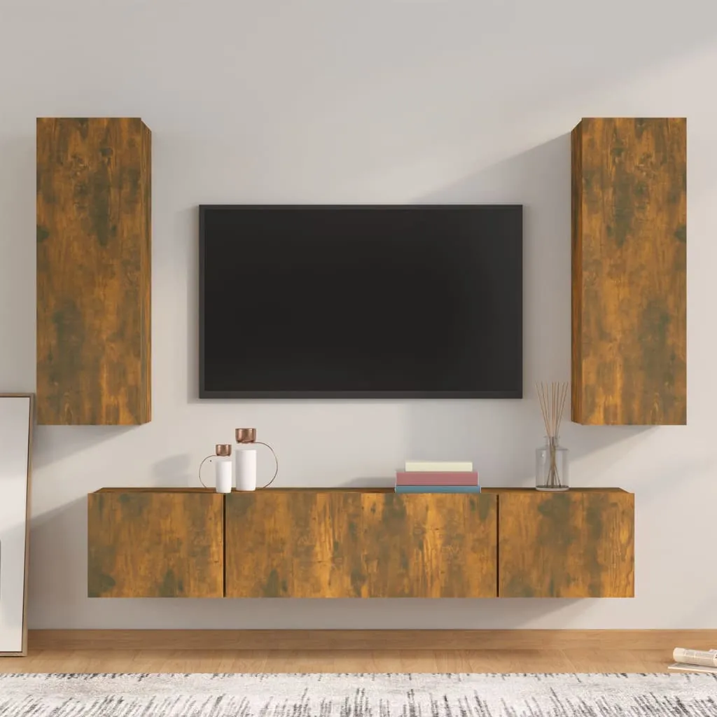 vidaXL Set di Mobili Porta TV 4 pz Rovere Fumo in Legno Multistrato