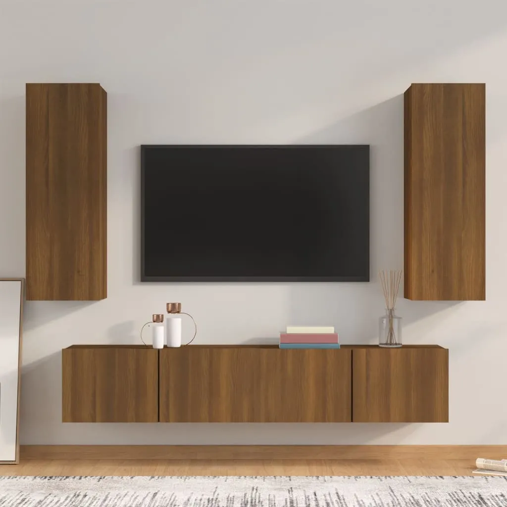 vidaXL Set Mobili Porta TV 4 pz Rovere Marrone in Legno Multistrato