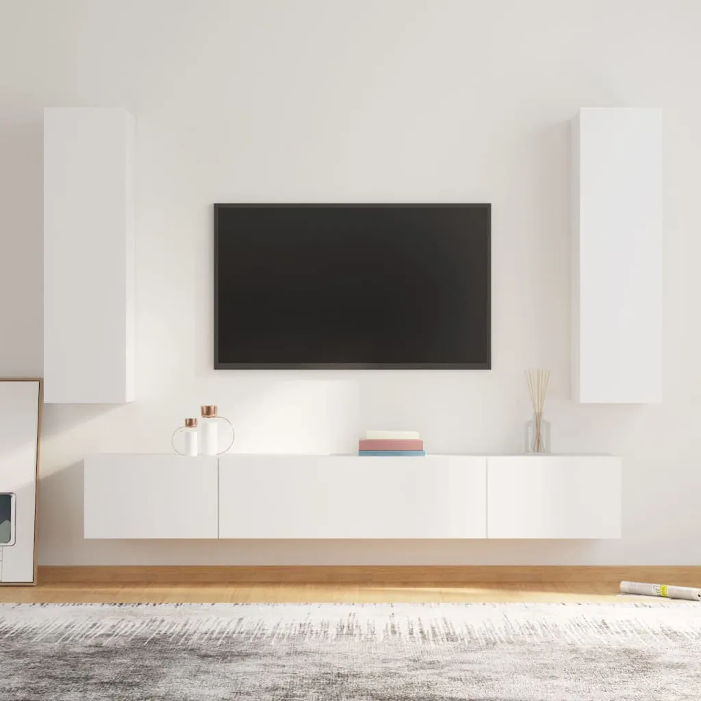 vidaXL Set di Mobili Porta TV 4 pz Bianco in Legno Multistrato