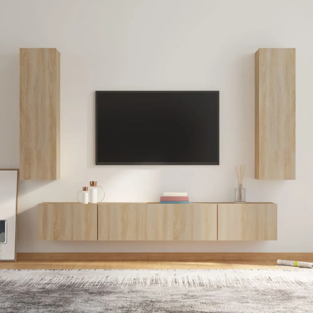 vidaXL Set di Mobili Porta TV 4 pz Rovere Sonoma in Legno Multistrato