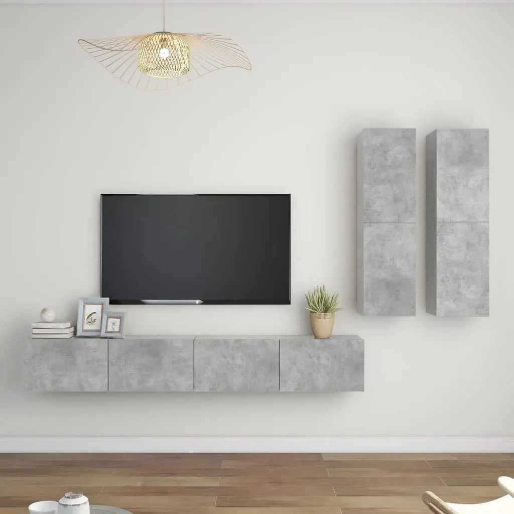 vidaXL Set di Mobili Porta TV 4 pz Grigio Cemento in Legno Multistrato