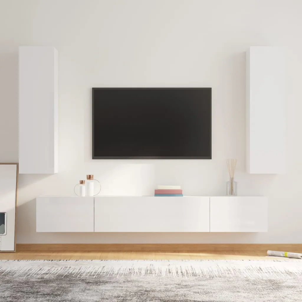 vidaXL Set di Mobili Porta TV 4 pz Bianco Lucido in Legno Multistrato