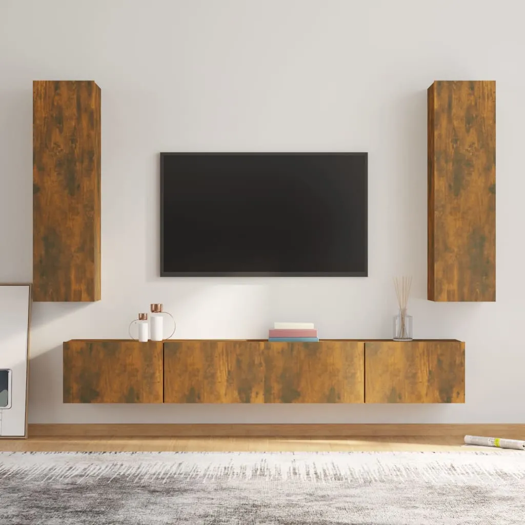 vidaXL Set di Mobili Porta TV 4 pz Rovere Fumo in Legno Multistrato