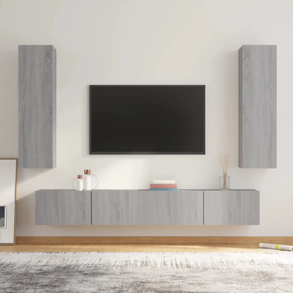 vidaXL Set di Mobili Porta TV 4 pz Grigio Sonoma in Legno Multistrato