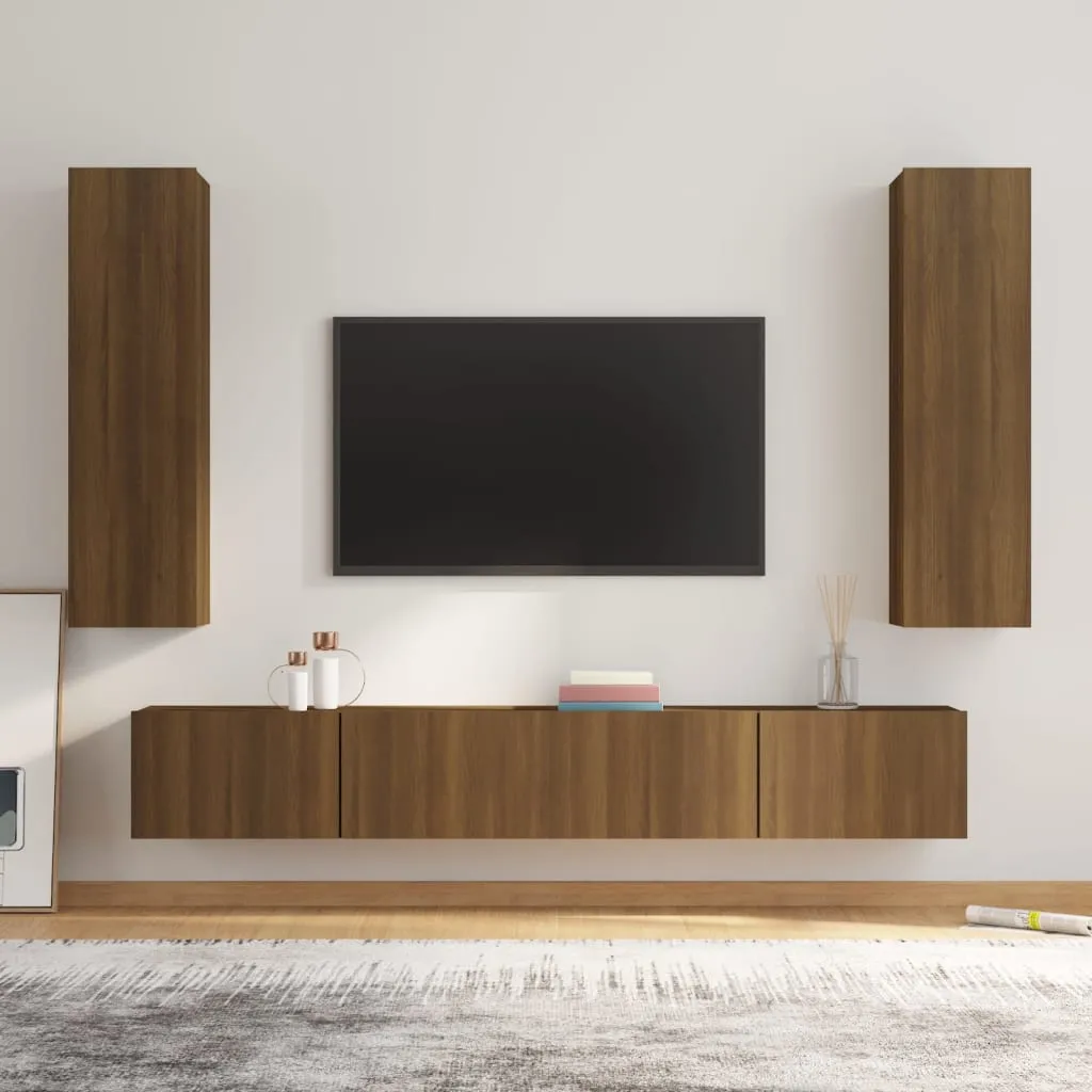 vidaXL Set Mobili Porta TV 4 pz Rovere Marrone in Legno Multistrato