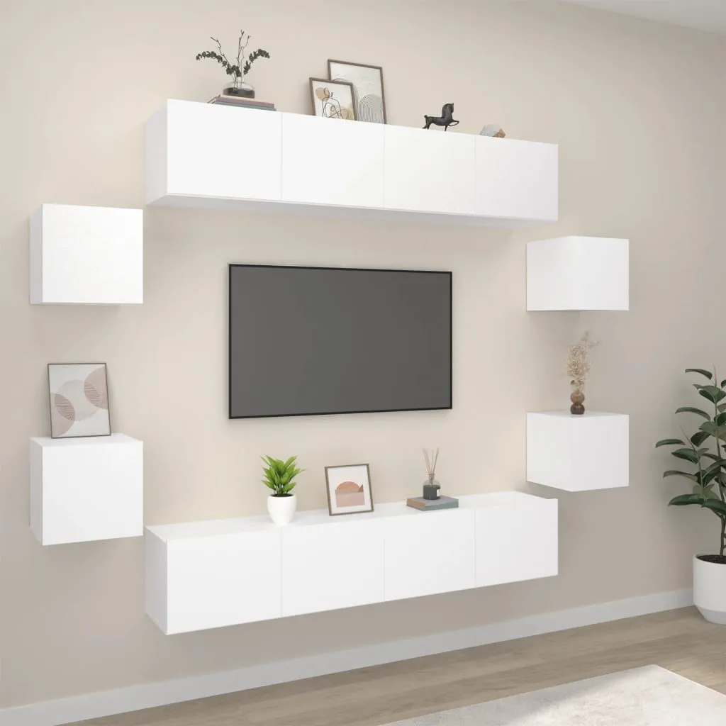 vidaXL Set Mobili Porta TV 8pz Bianco in Legno Multistrato