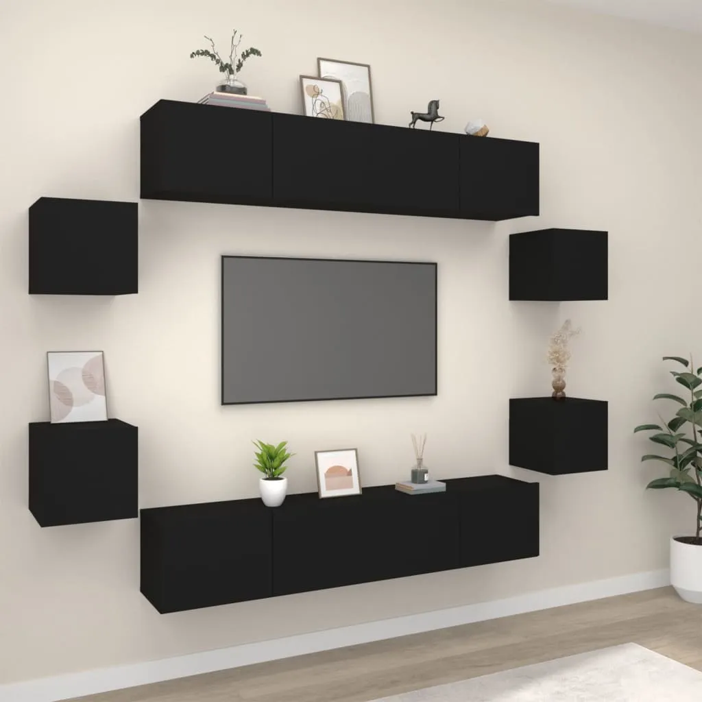 vidaXL Set Mobili Porta TV 8pz Nero in Legno Multistrato