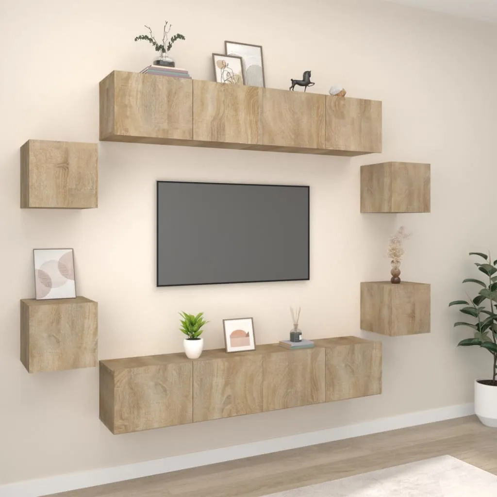 vidaXL Set Mobili Porta TV 8pz Rovere Sonoma in Legno Multistrato