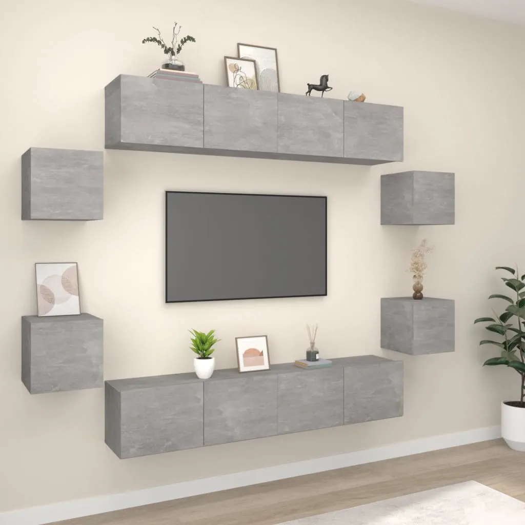 vidaXL Set Mobili Porta TV 8pz Grigio Cemento in Legno Multistrato