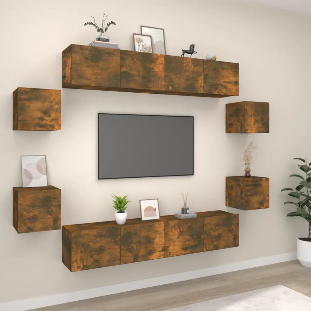 vidaXL Set Mobili Porta TV 8pz Rovere Fumo in Legno Multistrato