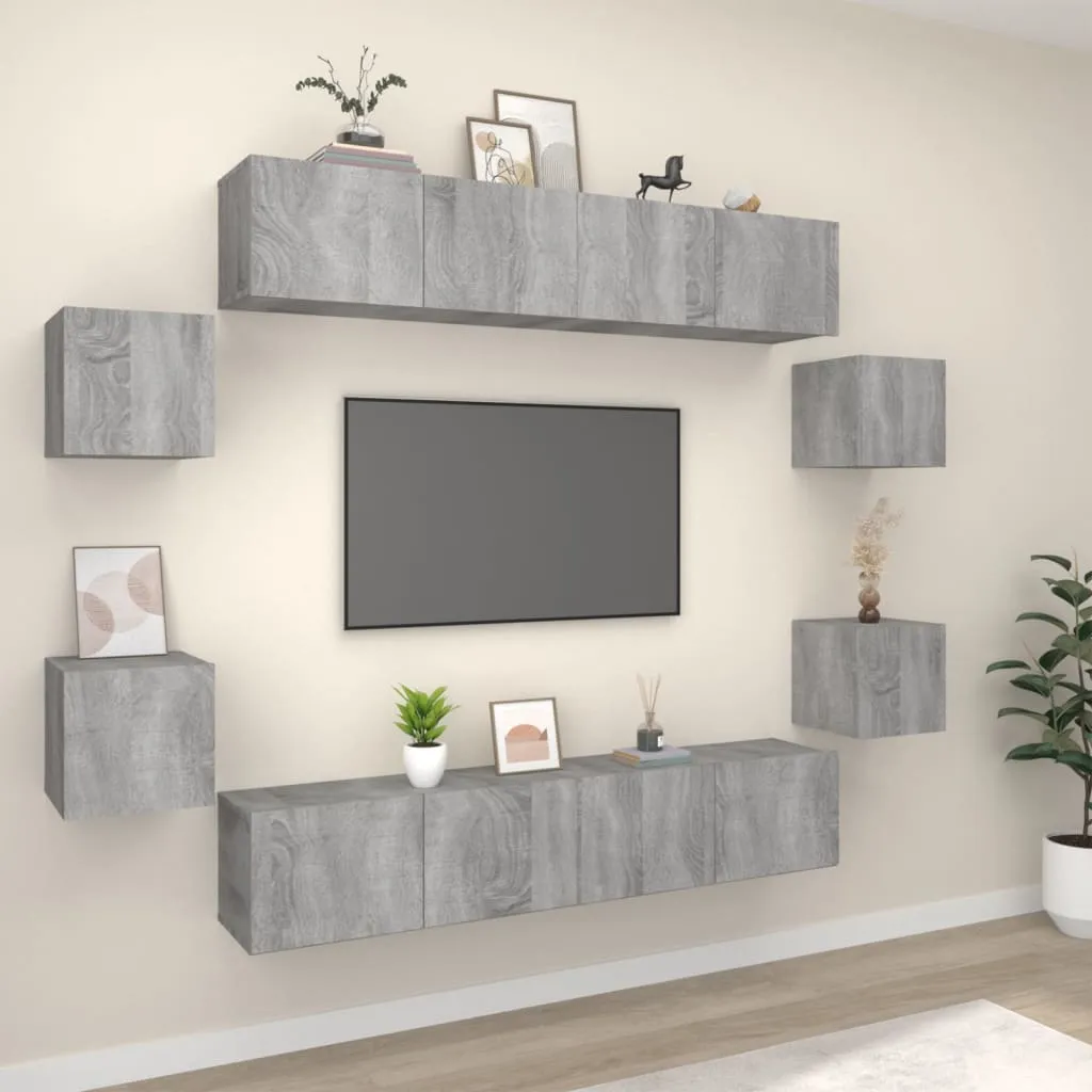 vidaXL Set Mobili Porta TV 8pz Grigio Sonoma in Legno Multistrato