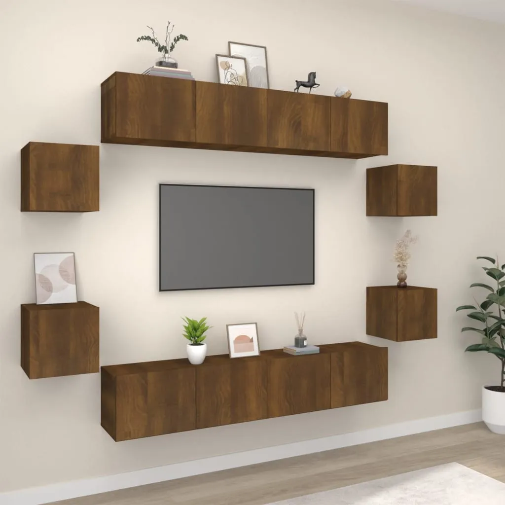 vidaXL Set Mobili Porta TV 8pz Rovere Marrone in Legno Multistrato