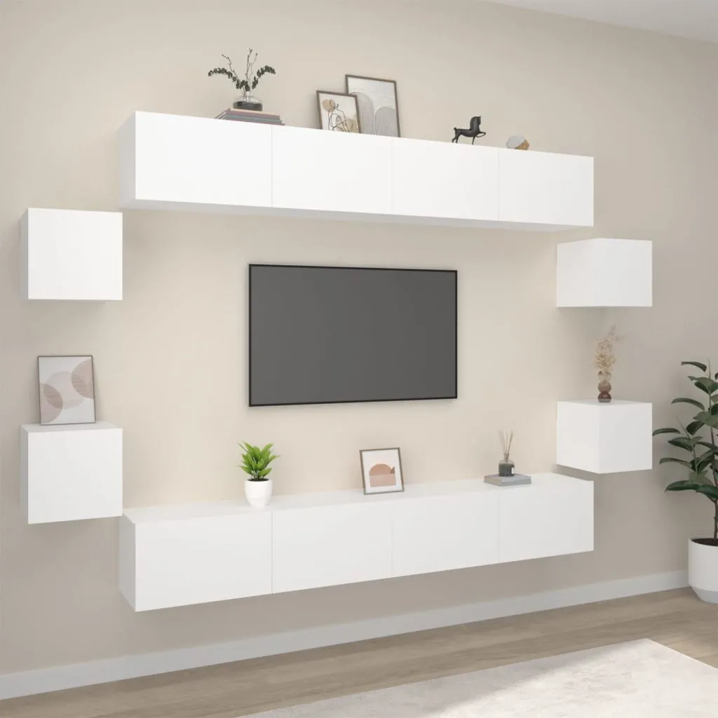 vidaXL Set Mobili Porta TV 8pz Bianco in Legno Multistrato