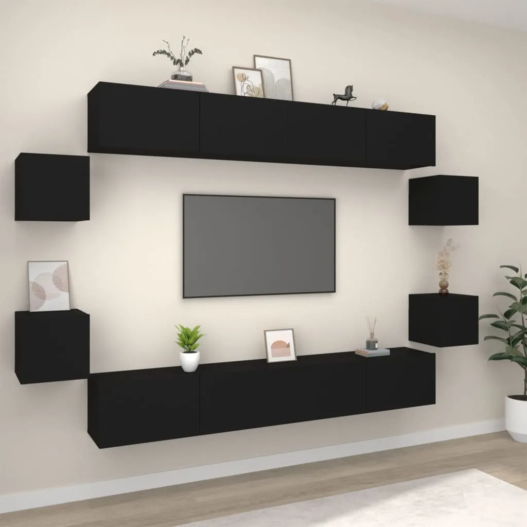 vidaXL Set Mobili Porta TV 8pz Nero in Legno Multistrato