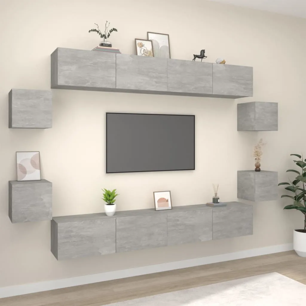 vidaXL Set Mobili Porta TV 8pz Grigio Cemento in Legno Multistrato