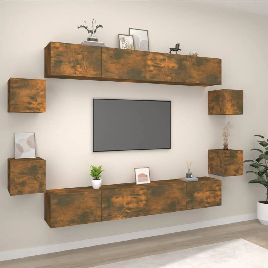 vidaXL Set Mobili Porta TV 8pz Rovere Fumo in Legno Multistrato