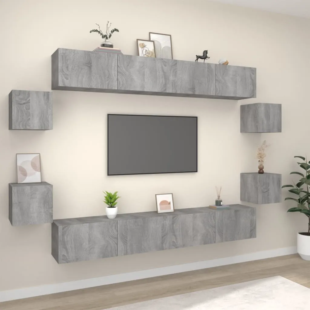 vidaXL Set Mobili Porta TV 8pz Grigio Sonoma in Legno Multistrato