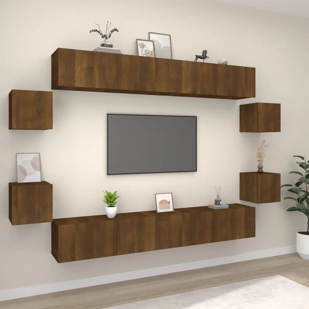 vidaXL Set Mobili Porta TV 8pz Rovere Marrone in Legno Multistrato