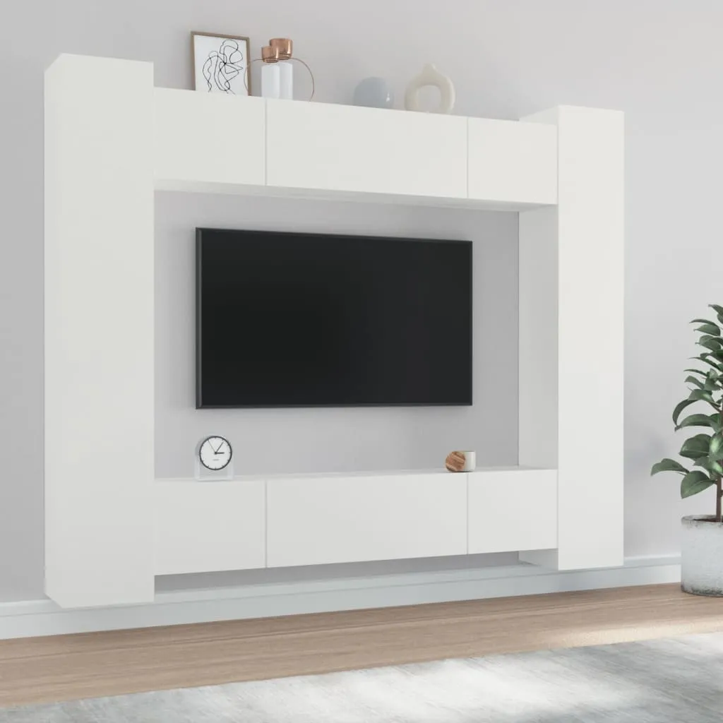 vidaXL Set Mobili Porta TV 8pz Bianco in Legno Multistrato