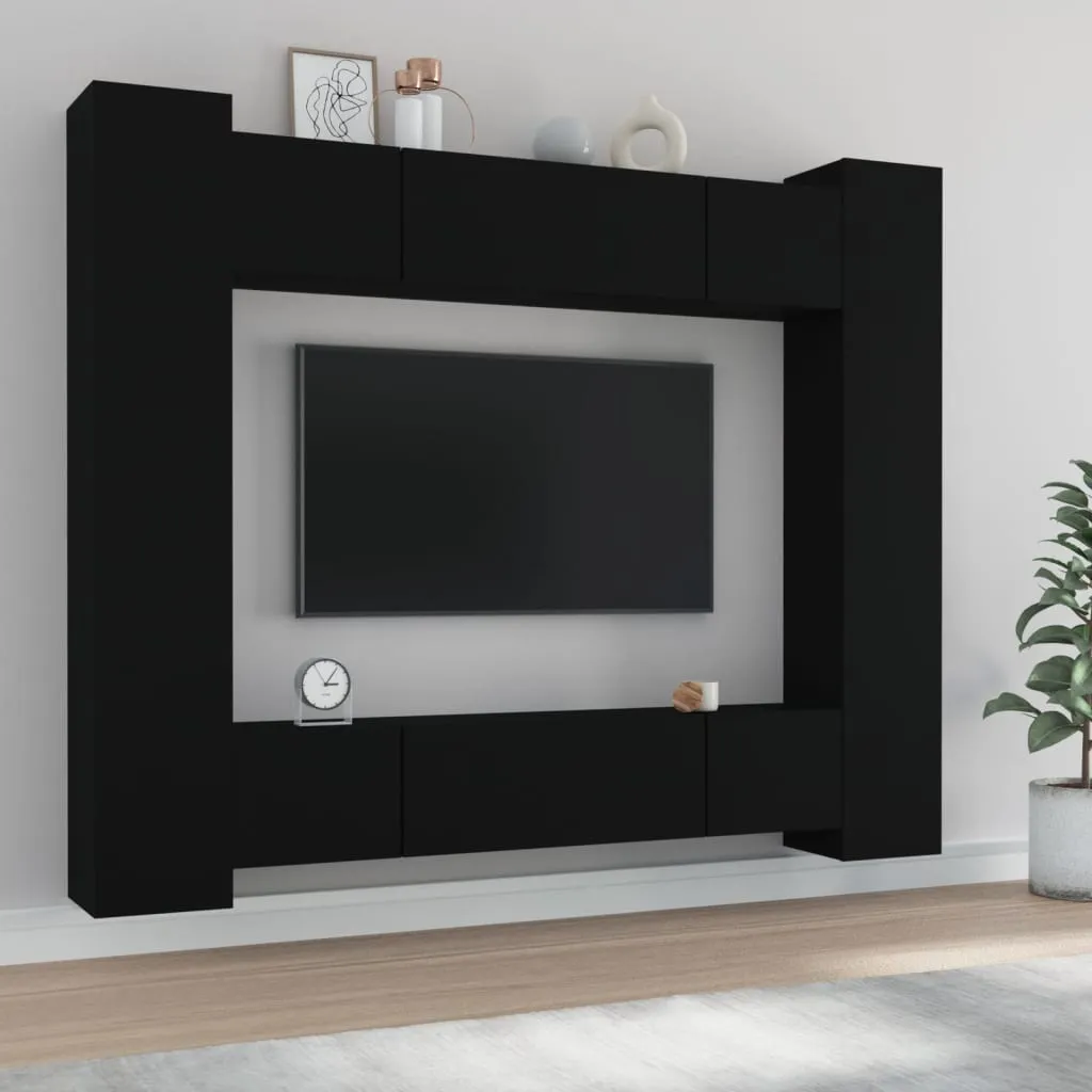 vidaXL Set Mobili Porta TV 8pz Nero in Legno Multistrato