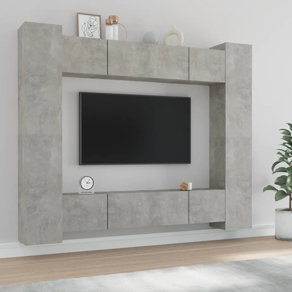 vidaXL Set Mobili Porta TV 8pz Grigio Cemento in Legno Multistrato