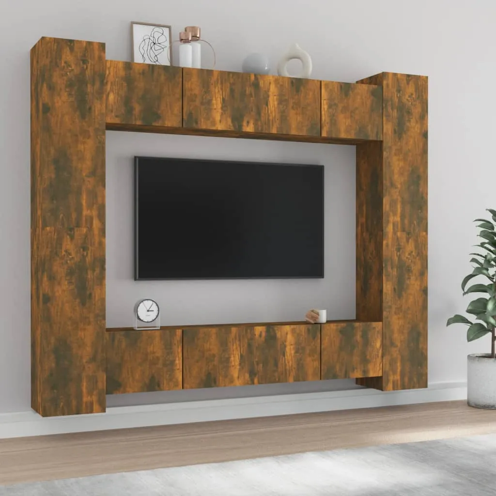 vidaXL Set Mobili Porta TV 8pz Rovere Fumo in Legno Multistrato