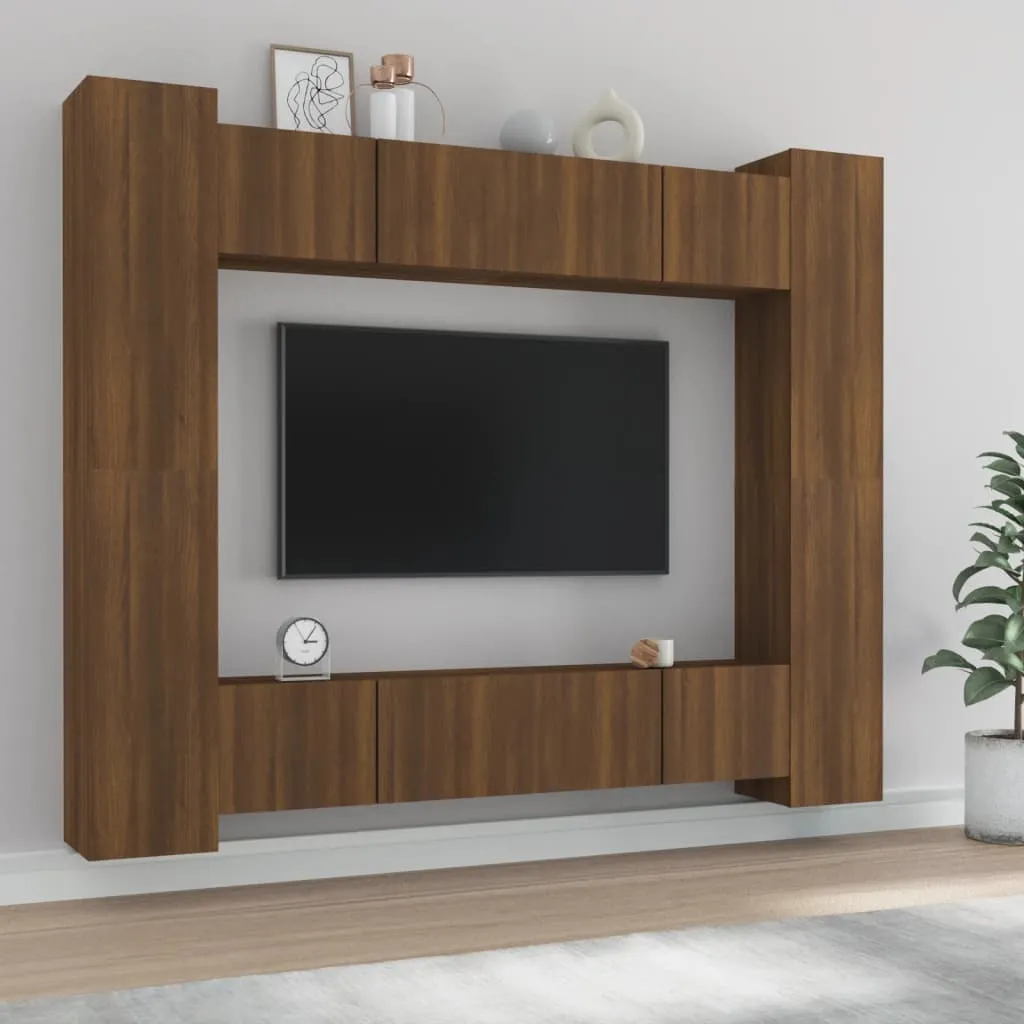 vidaXL Set Mobili Porta TV 8pz Rovere Marrone in Legno Multistrato