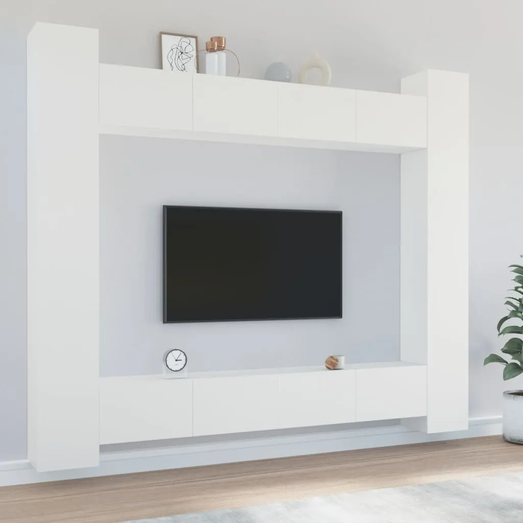 vidaXL Set Mobili Porta TV 8pz Bianco in Legno Multistrato