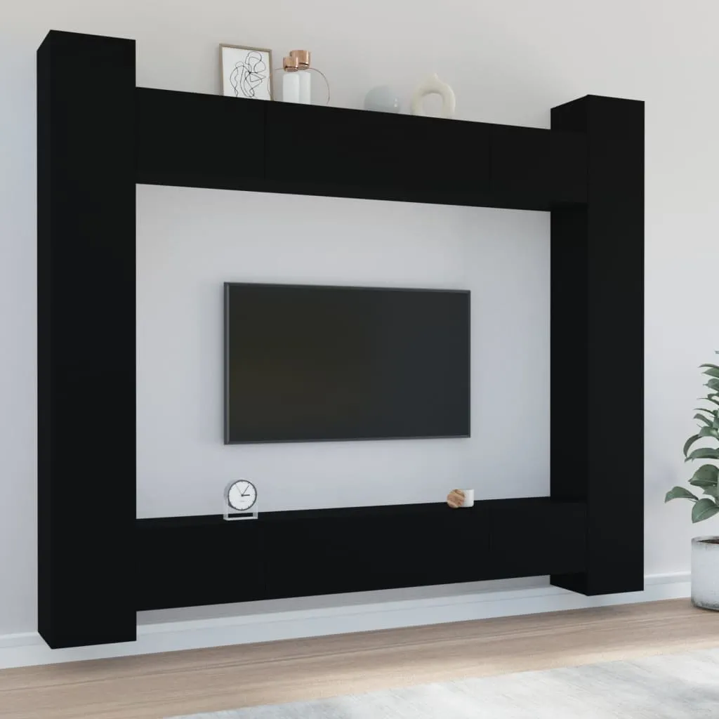 vidaXL Set Mobili Porta TV 8pz Nero in Legno Multistrato