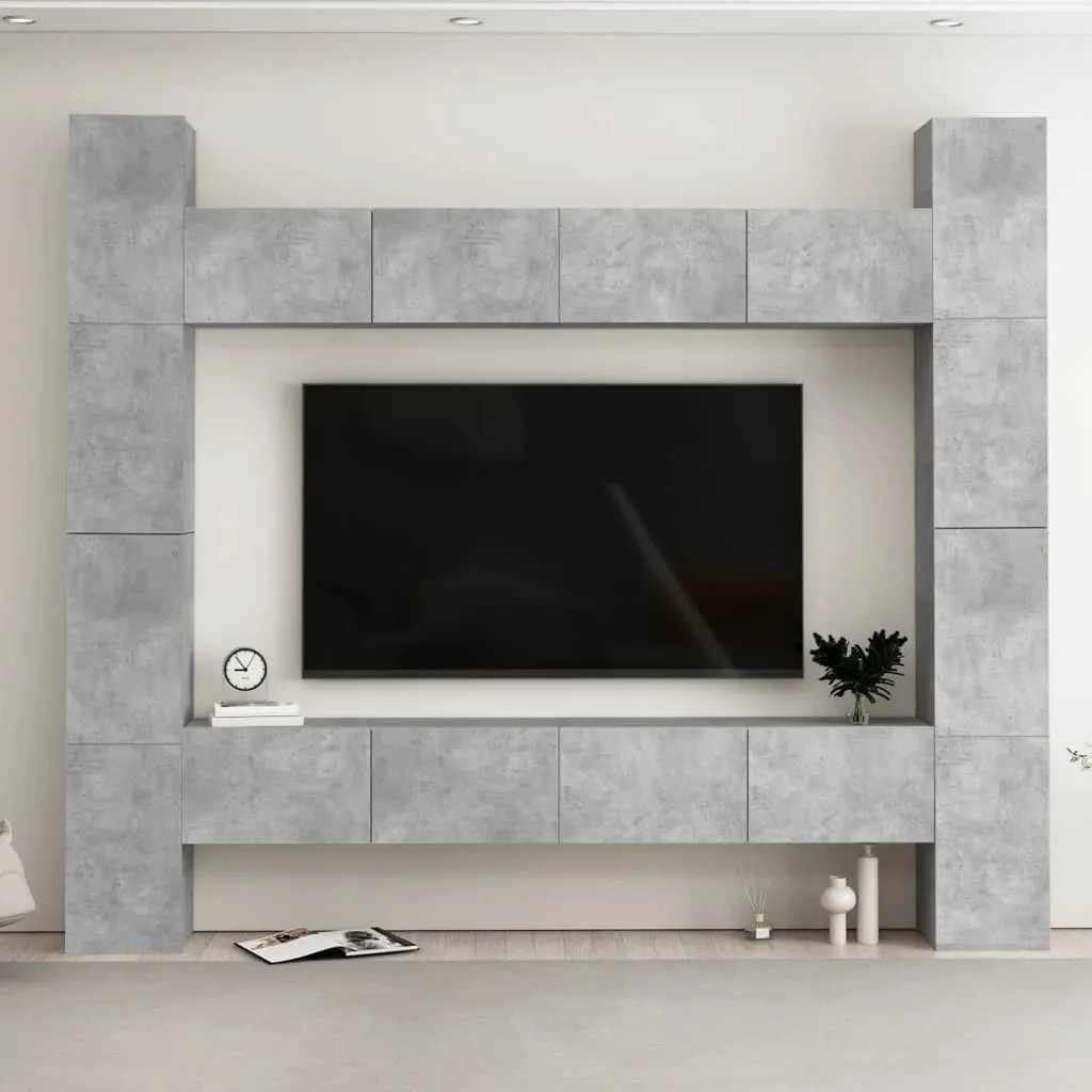 vidaXL Set Mobili Porta TV 8pz Grigio Cemento in Legno Multistrato