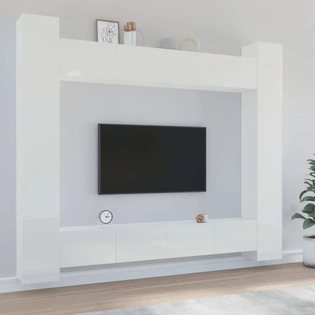 vidaXL Set Mobili Porta TV 8pz Bianco Lucido in Legno Multistrato