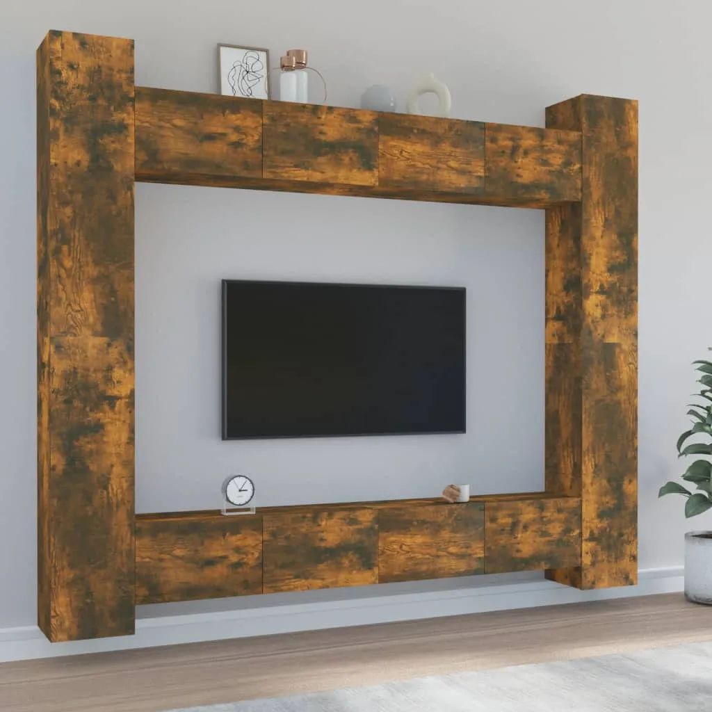 vidaXL Set Mobili Porta TV 8pz Rovere Fumo in Legno Multistrato