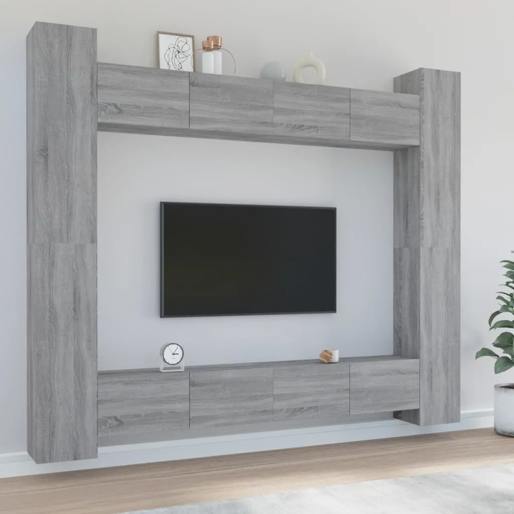 vidaXL Set Mobili Porta TV 8pz Grigio Sonoma in Legno Multistrato