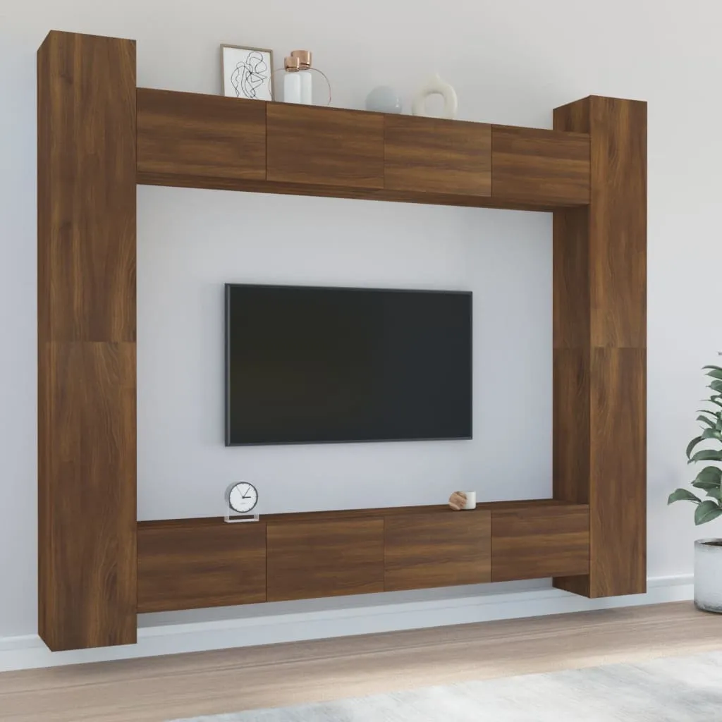 vidaXL Set Mobili Porta TV 8pz Rovere Marrone in Legno Multistrato