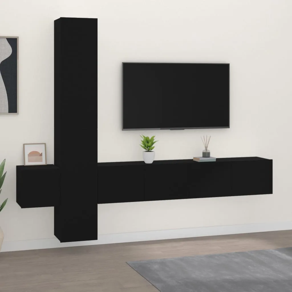 vidaXL Set di Mobili Porta TV 5 pz Nero in Legno Multistrato