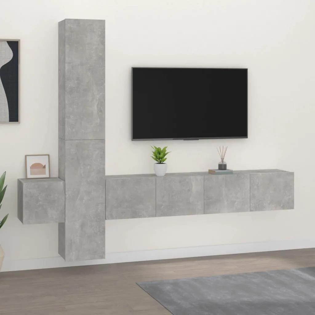 vidaXL Set di Mobili Porta TV 5 pz Grigio Cemento in Legno Multistrato