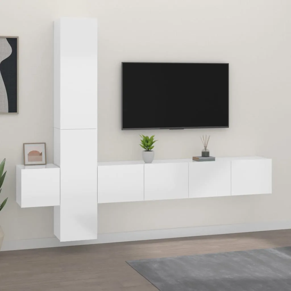 vidaXL Set di Mobili Porta TV 5 pz Bianco Lucido in Legno Multistrato