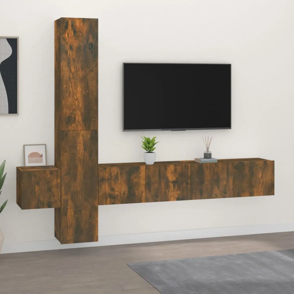 vidaXL Set di Mobili Porta TV 5 pz Rovere Fumo in Legno Multistrato