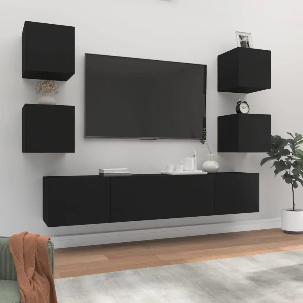 vidaXL Set Mobili Porta TV 6 pz Nero in Legno Multistrato