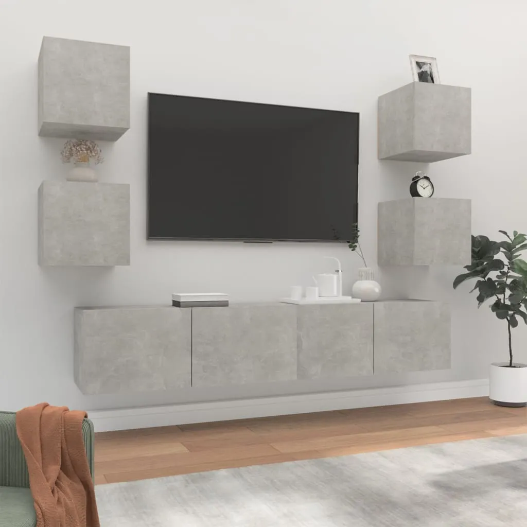 vidaXL Set di Mobili Porta TV 6 pz Grigio Cemento in Legno Multistrato